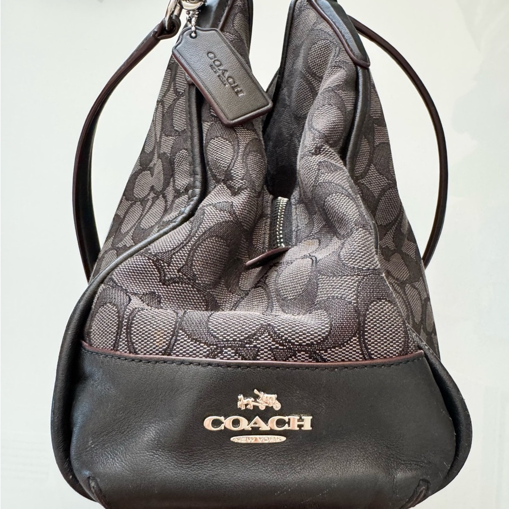 Classic spacious Coach bag. Black/Gray with maroon accents!